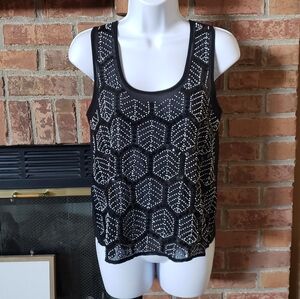 NWT Aqua Sheer Black Embellished Tank Top